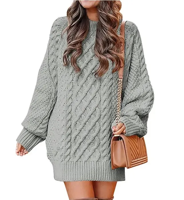 Long Sleeve Twisted Knitted Sweater Dress