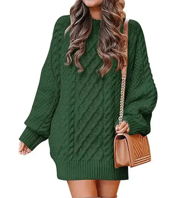 Long Sleeve Twisted Knitted Sweater Dress