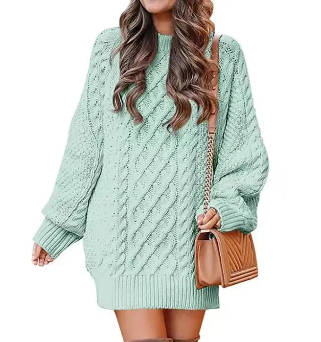 Long Sleeve Twisted Knitted Sweater Dress