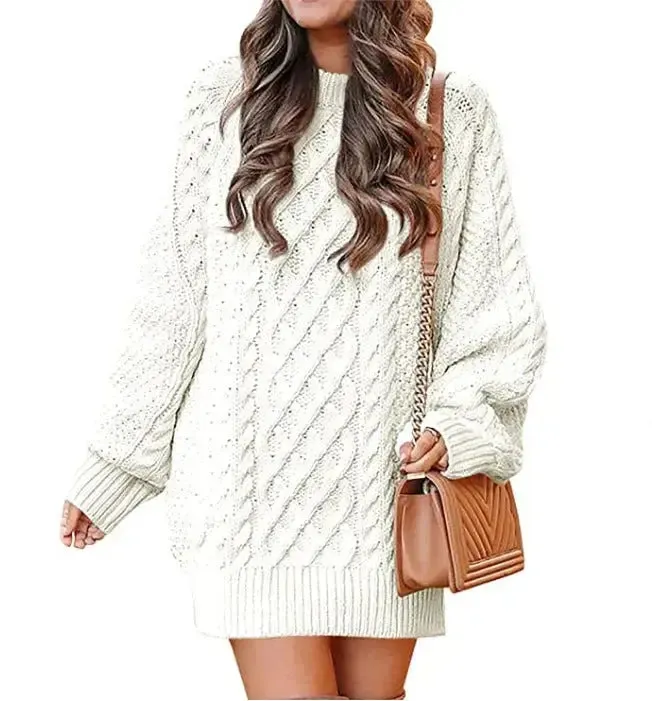 Long Sleeve Twisted Knitted Sweater Dress