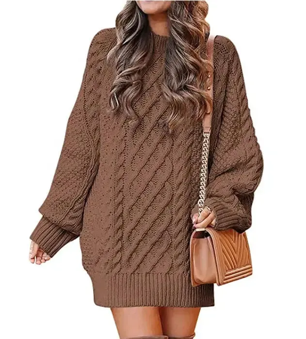 Long Sleeve Twisted Knitted Sweater Dress