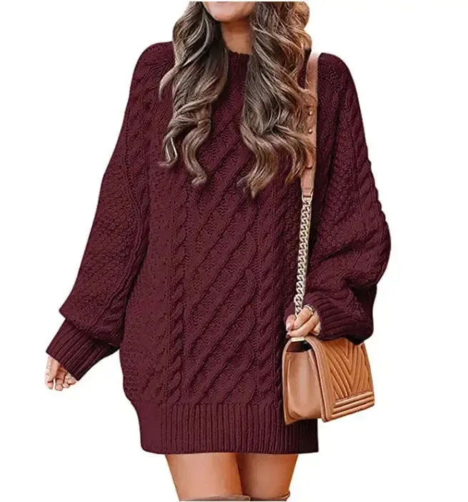 Long Sleeve Twisted Knitted Sweater Dress