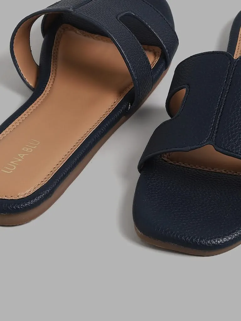 LUNA BLU Navy Slip-On Sandals