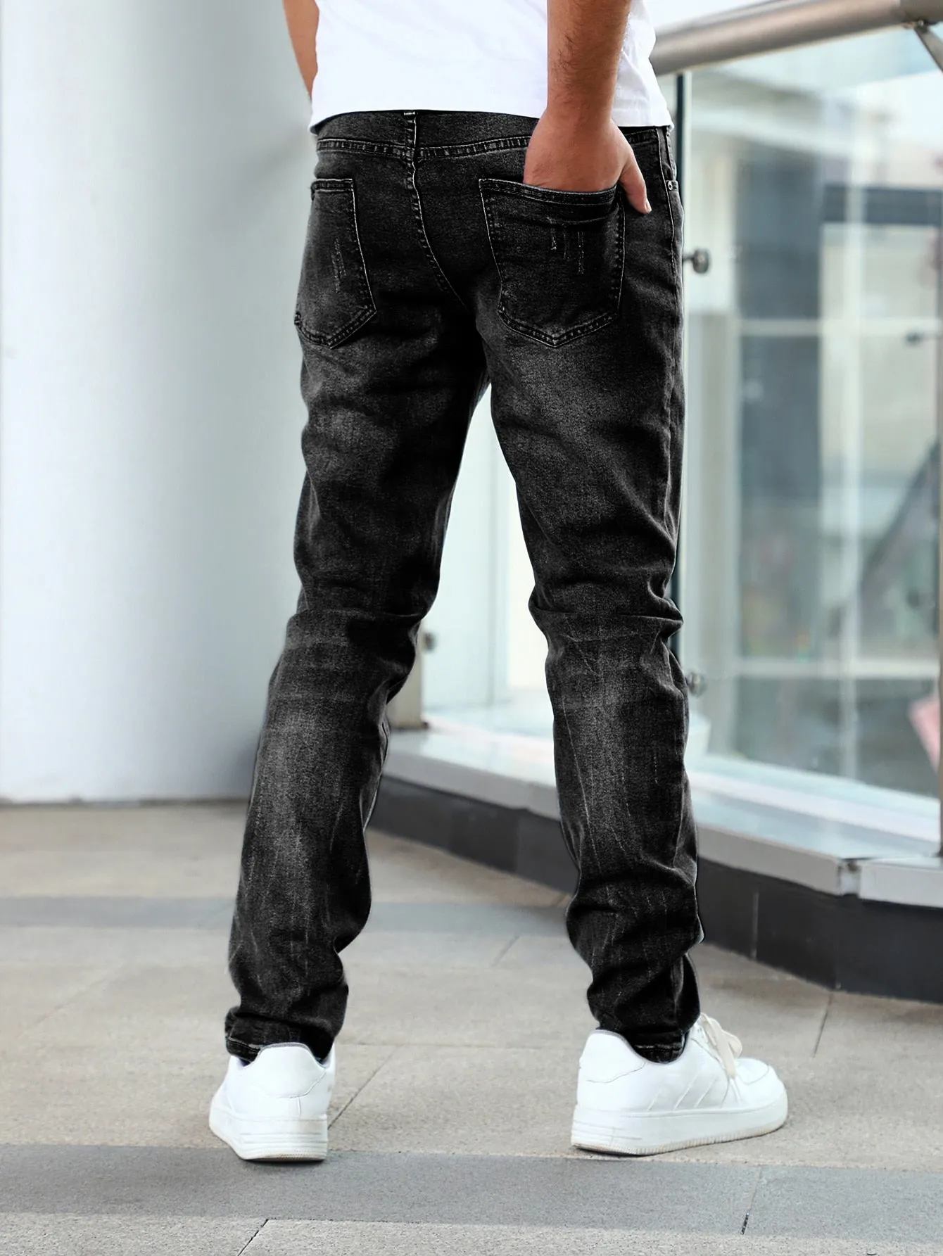 Men Cat Scratch Straight Leg Jeans