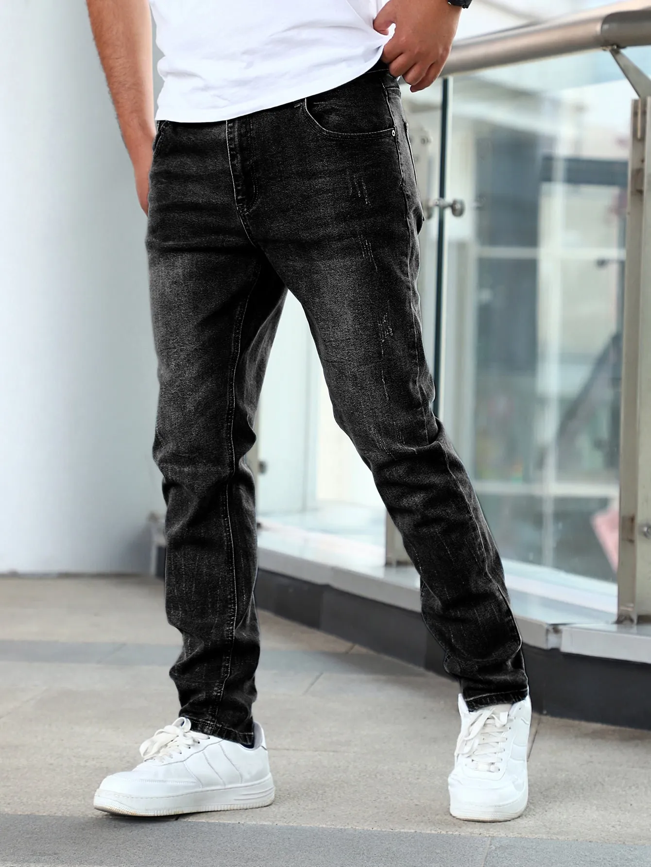 Men Cat Scratch Straight Leg Jeans