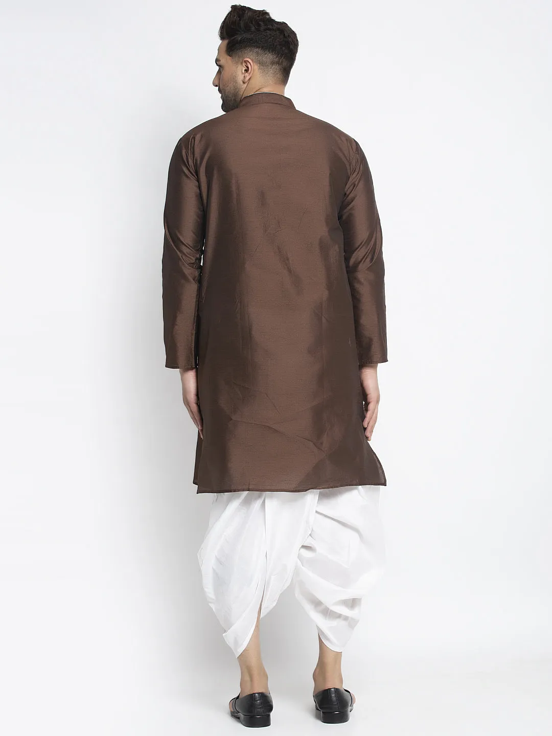 Men's Brown Solid Kurta With White Dhoti Pant - Benstoke