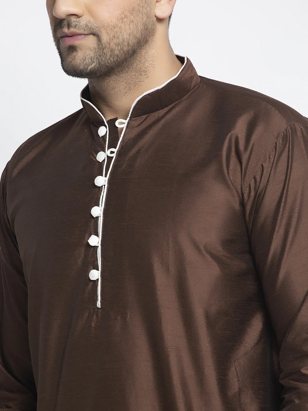 Men's Brown Solid Kurta With White Dhoti Pant - Benstoke