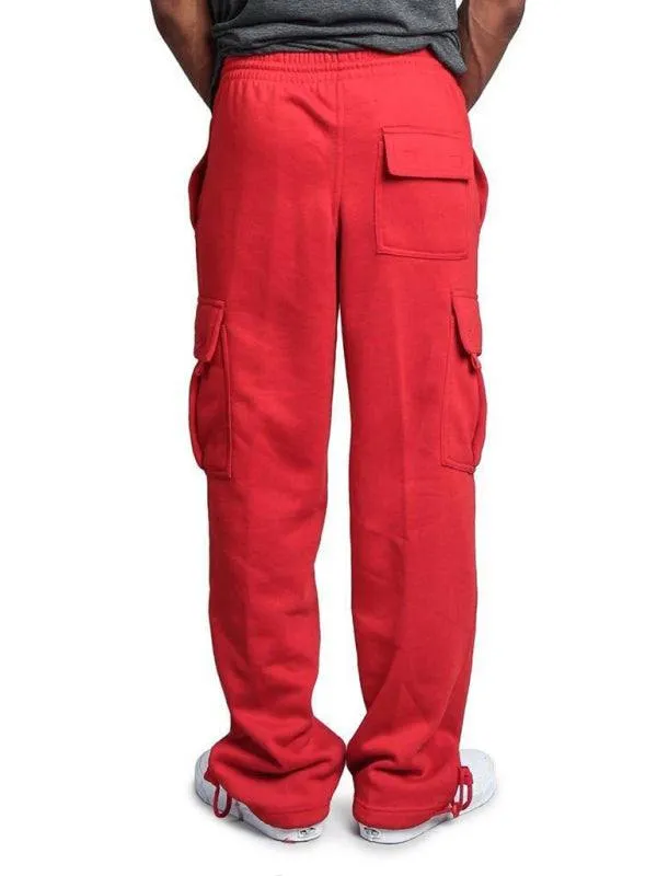 Men's Solid color elastic waist multi-pocket loose fit cargo pants