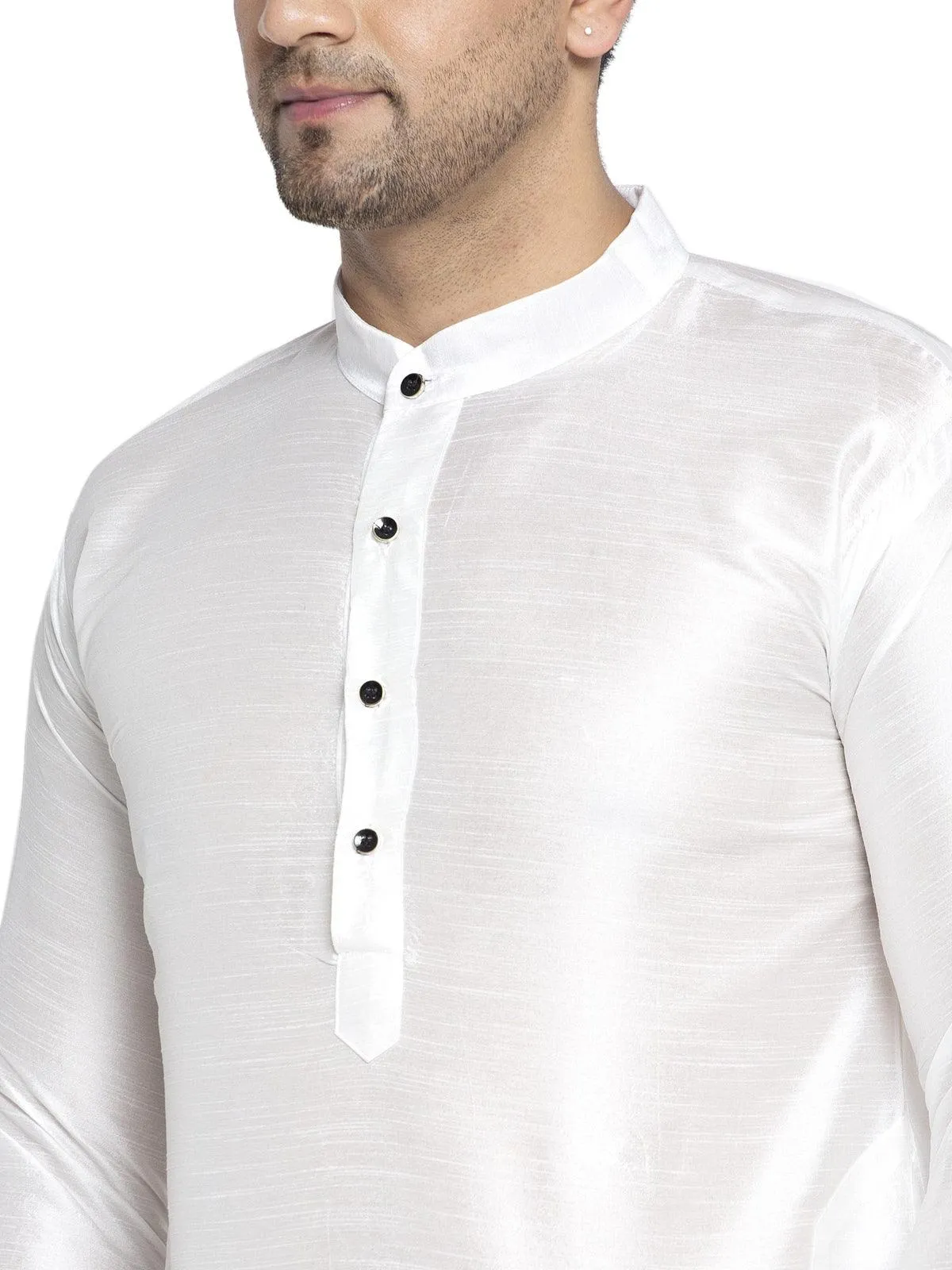 Men's White Solid Asymmetric Kurta With Churidaar Pyjama - Benstoke