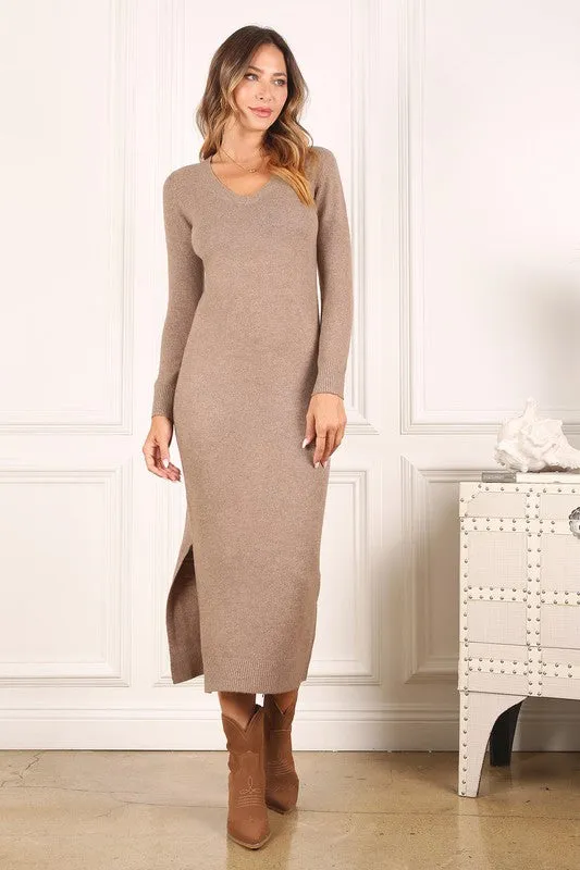 Mia V neck sweater maxi dress