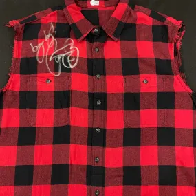 Mick Foley Autographed Sleeveless Buffalo Plaid Flannel Shirt Vest