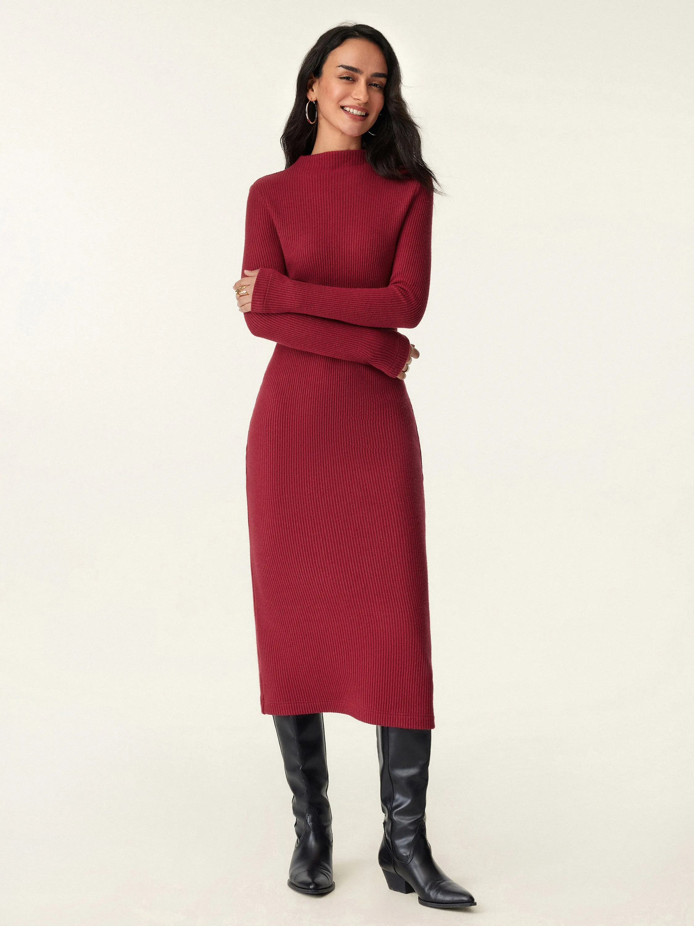 Mockneck Midi Sweater Dress