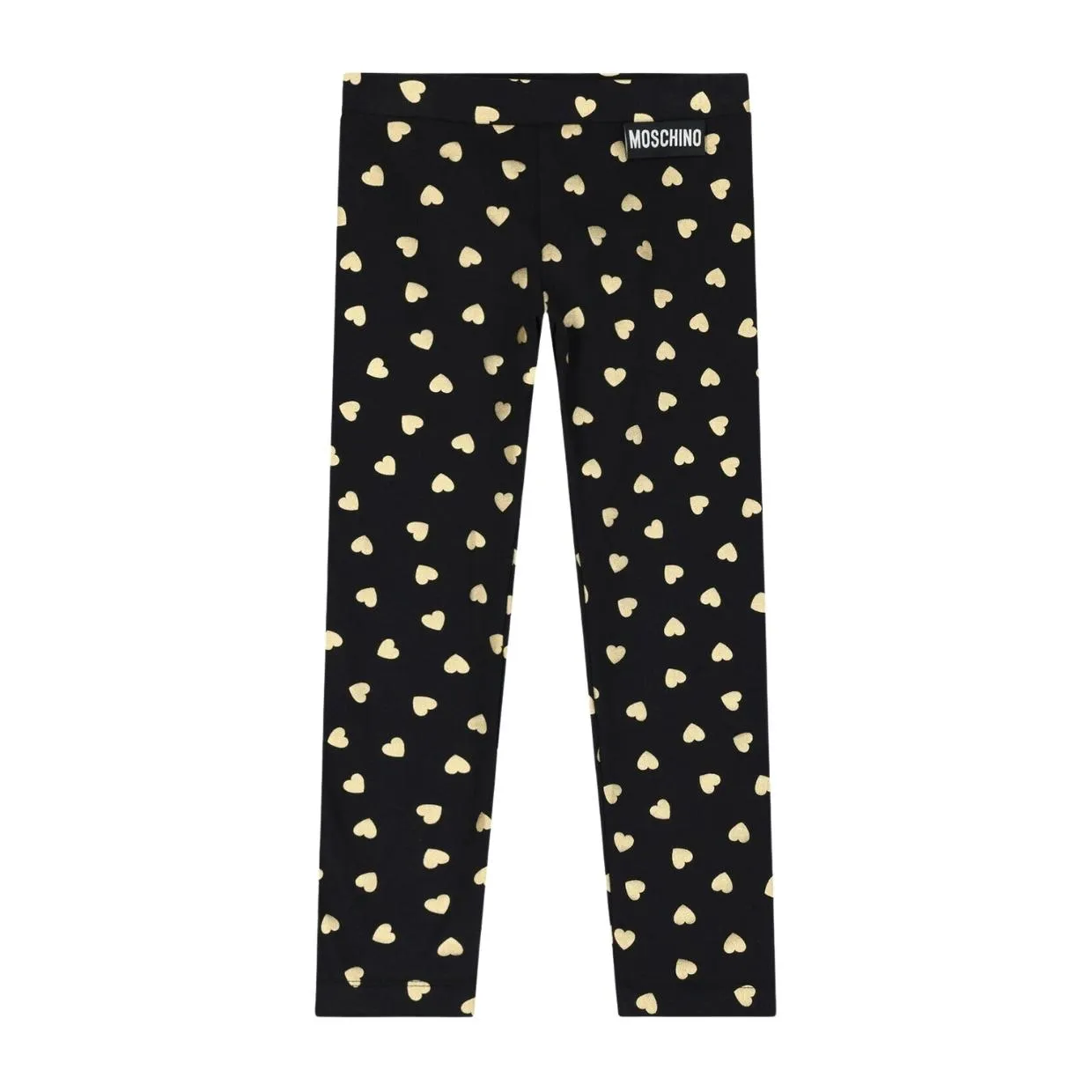 Moschino Kids Heart Print All-Over Black & Gold Leggings