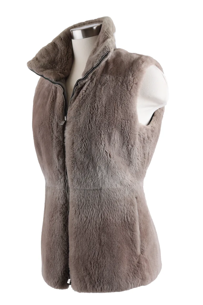 Nutria Fur Vest W/ Leather Trim