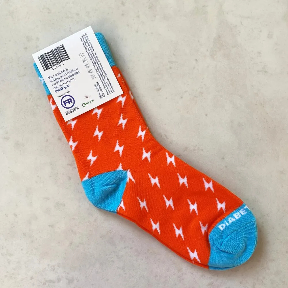 Orange Lightning Bolt Diabetes UK Socks (INT)