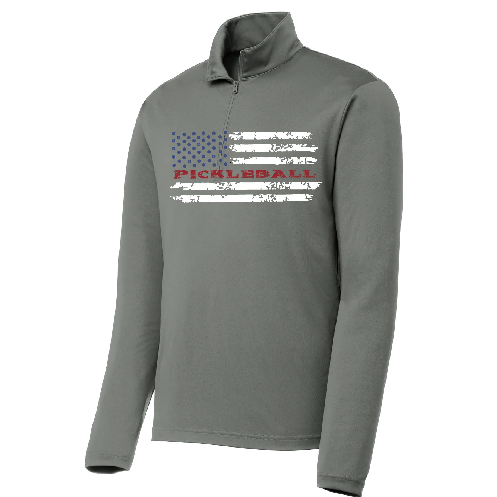 Pickleball Flag (Horizontal) Customizable | Men's 1/4 Zip Long Sleeve Pullover Athletic Shirt | 100% Polyester