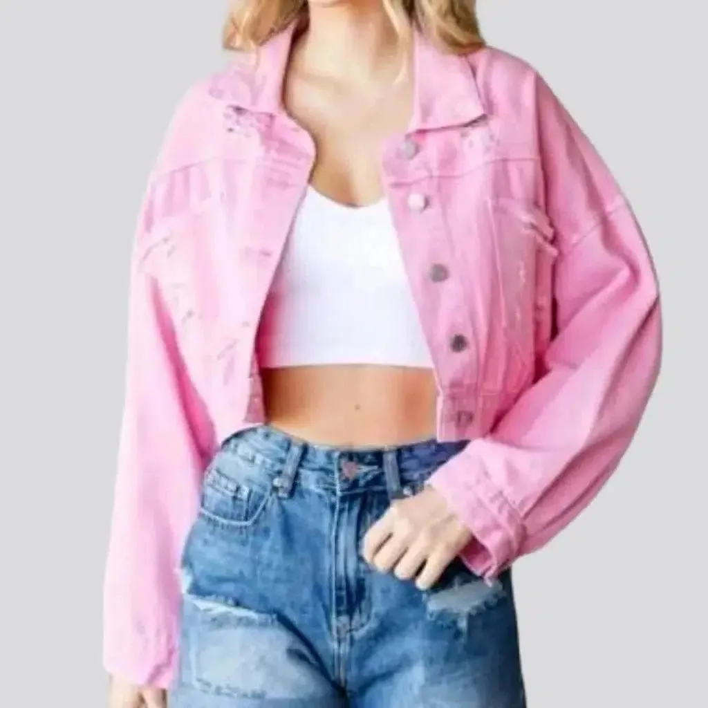 Pink boho women's jean jacket