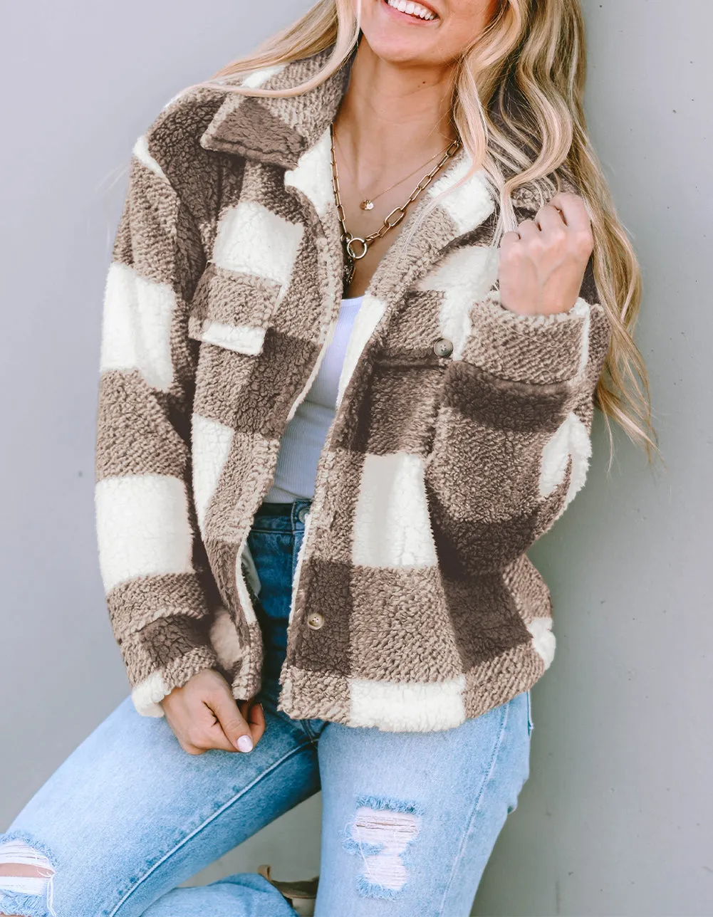 Plaid Sherpa Open Front Shacket