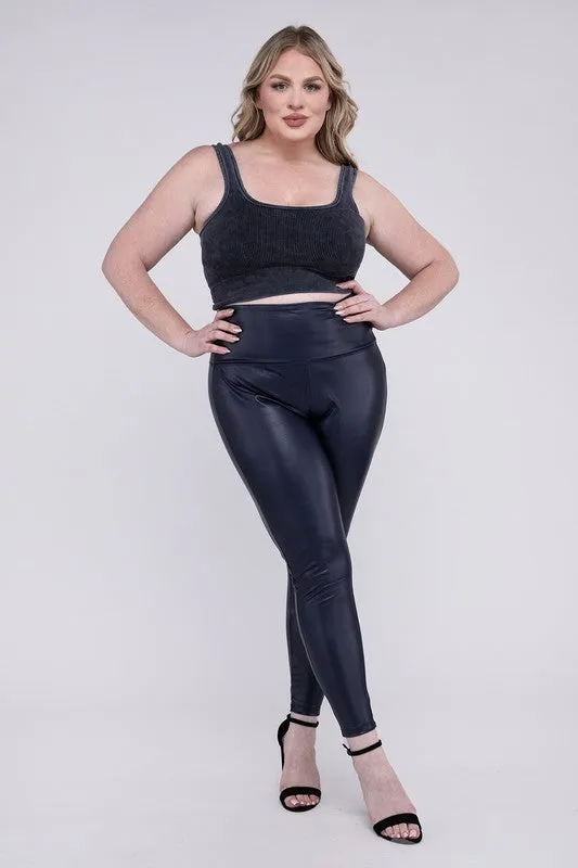 Plus High Rise Faux Leather Leggings