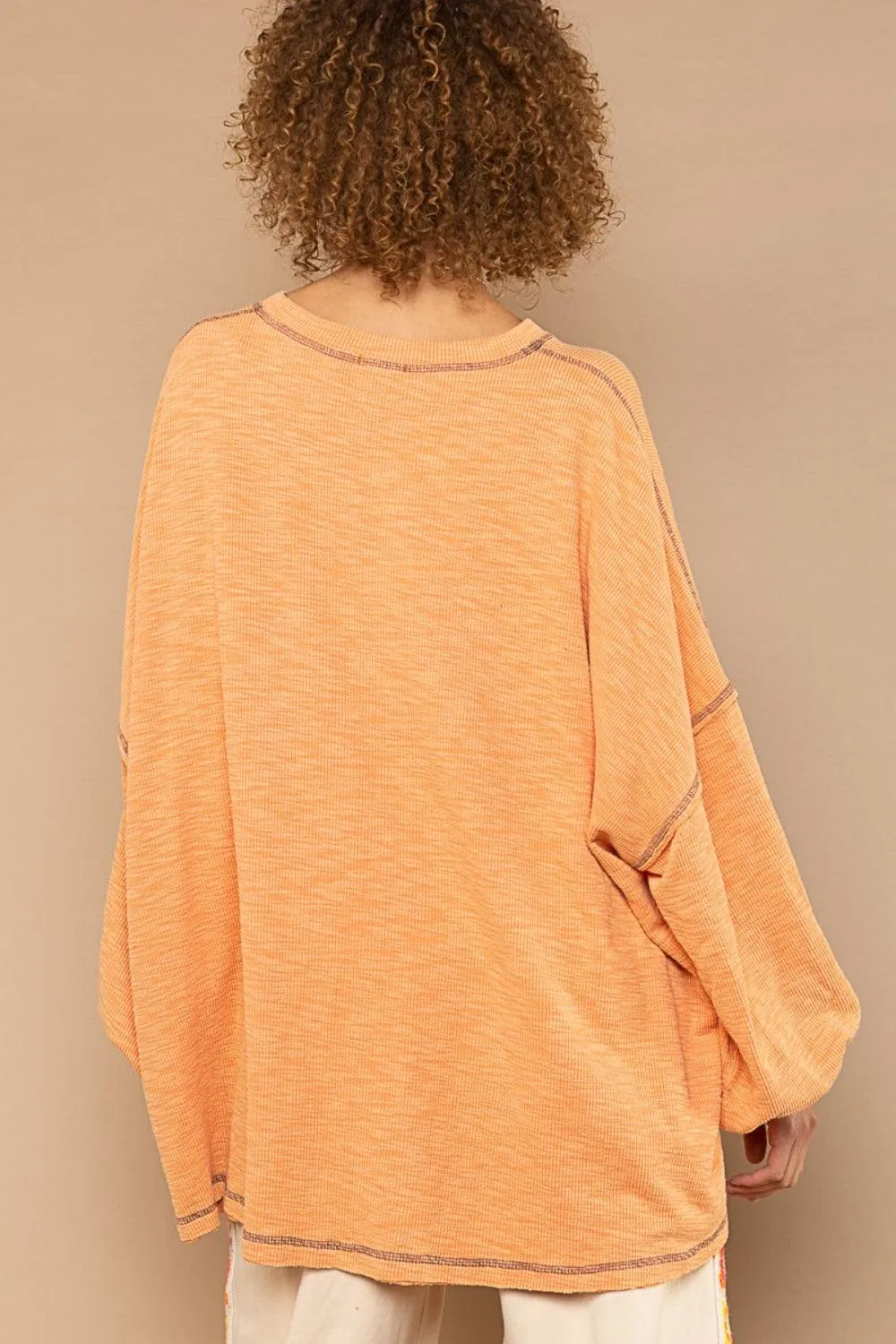 POL Exposed Seam Round Neck Long Sleeve Top