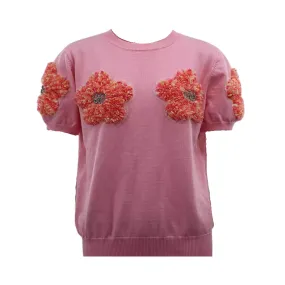 Pre Order:  3D Flower Solid Round Neck Short Sleeve Shirt