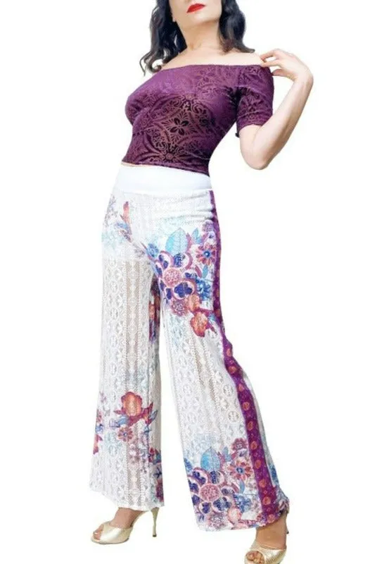 printed lace wide leg tango pants