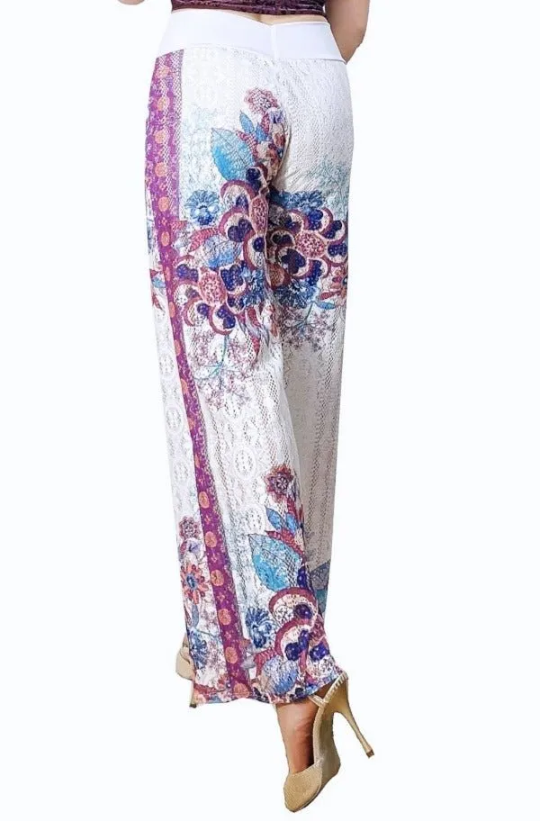 printed lace wide leg tango pants