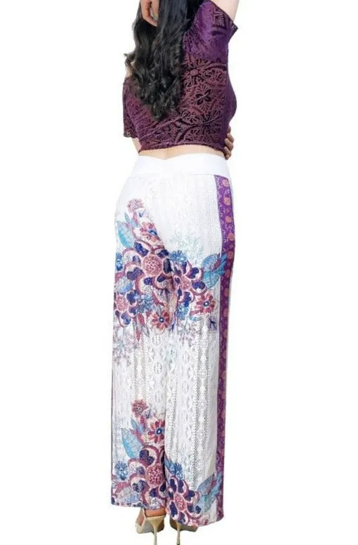 printed lace wide leg tango pants