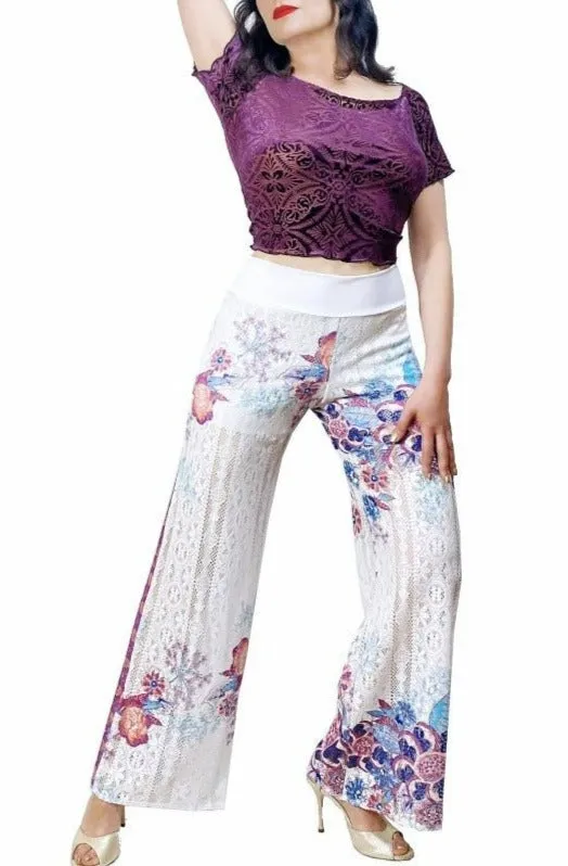 printed lace wide leg tango pants