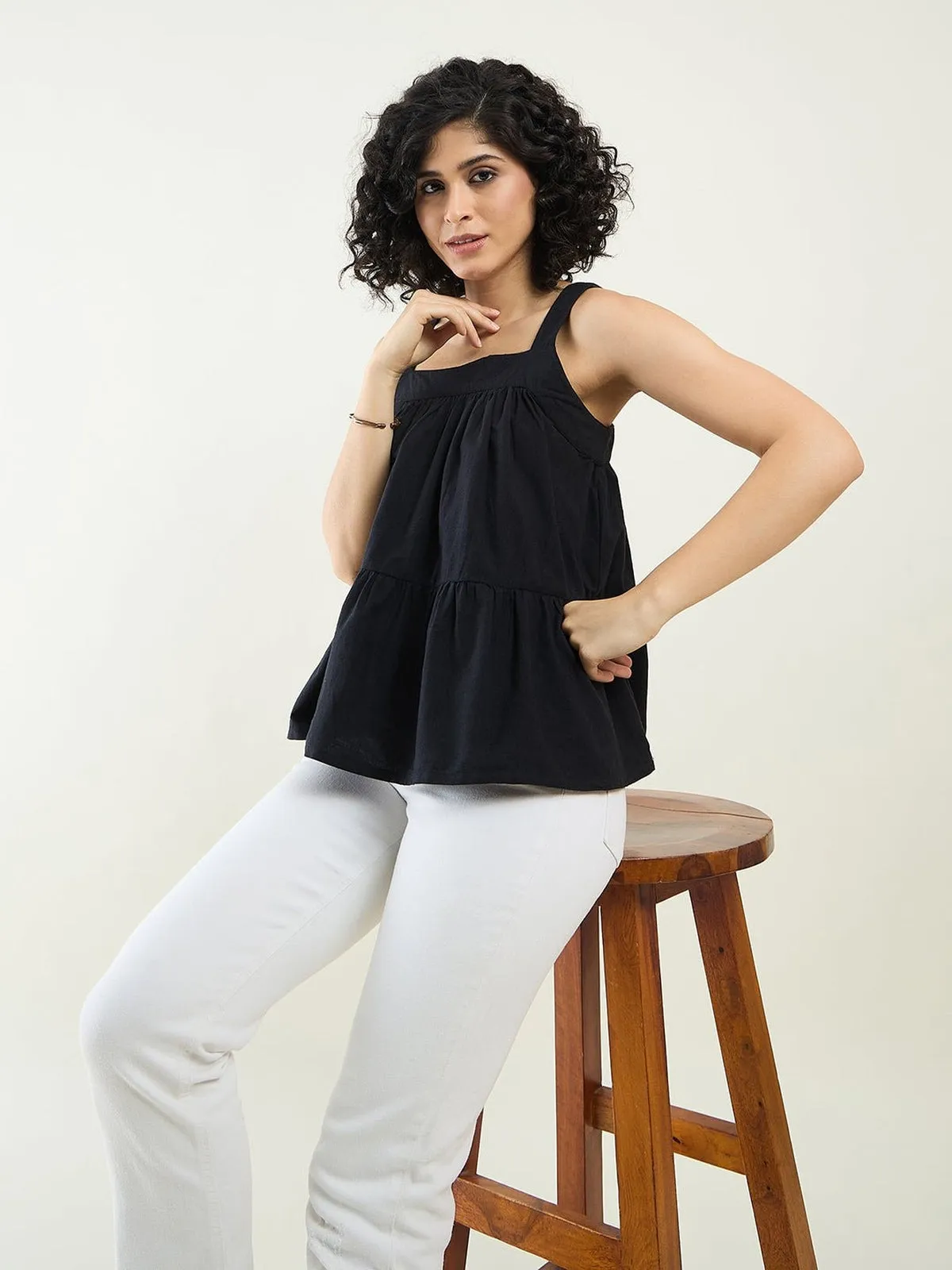 Pure Cotton Flared Tiered Top