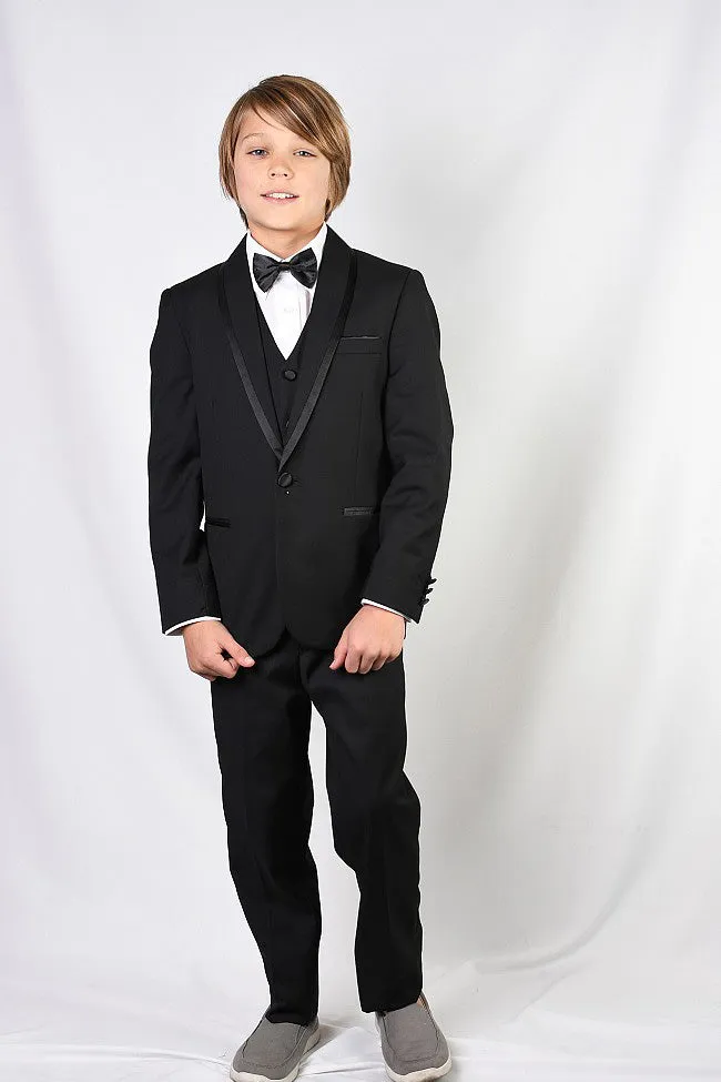 "Genova" Kids Black Shawl Tuxedo (5-Piece Set)