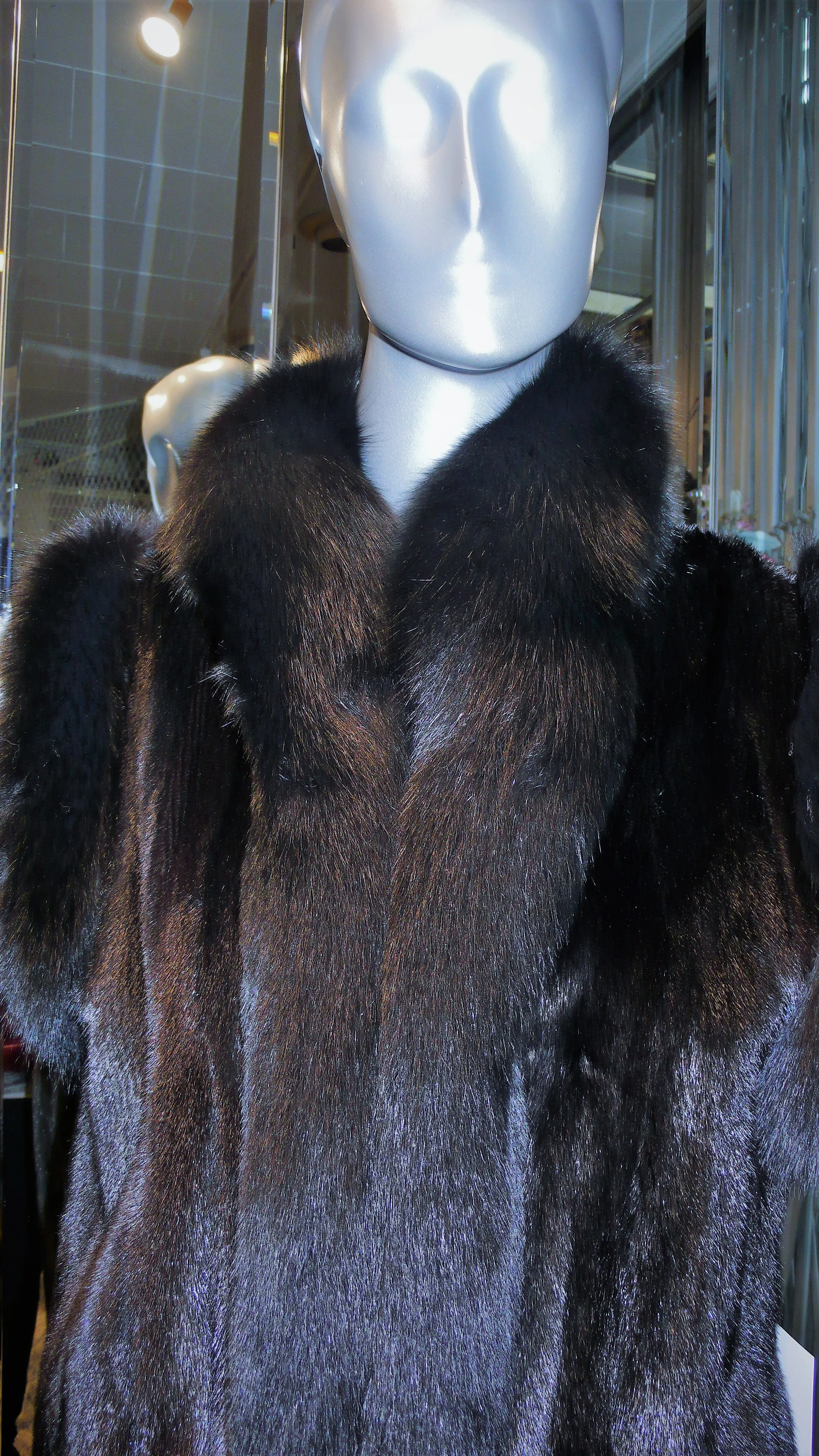 Ranch Mink Fur Long Vest with Black Fox Fur Tuxedo and Trim