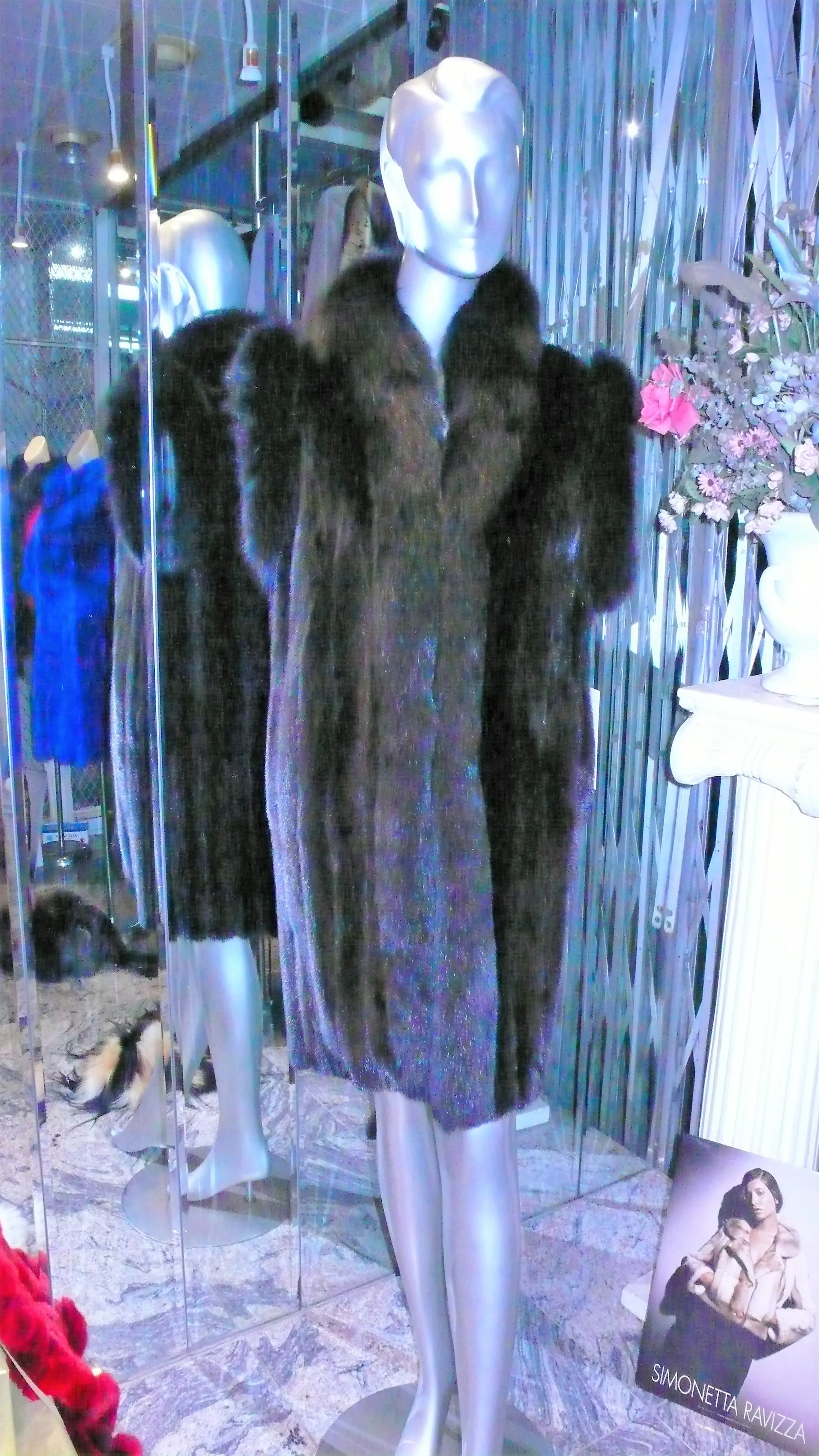 Ranch Mink Fur Long Vest with Black Fox Fur Tuxedo and Trim