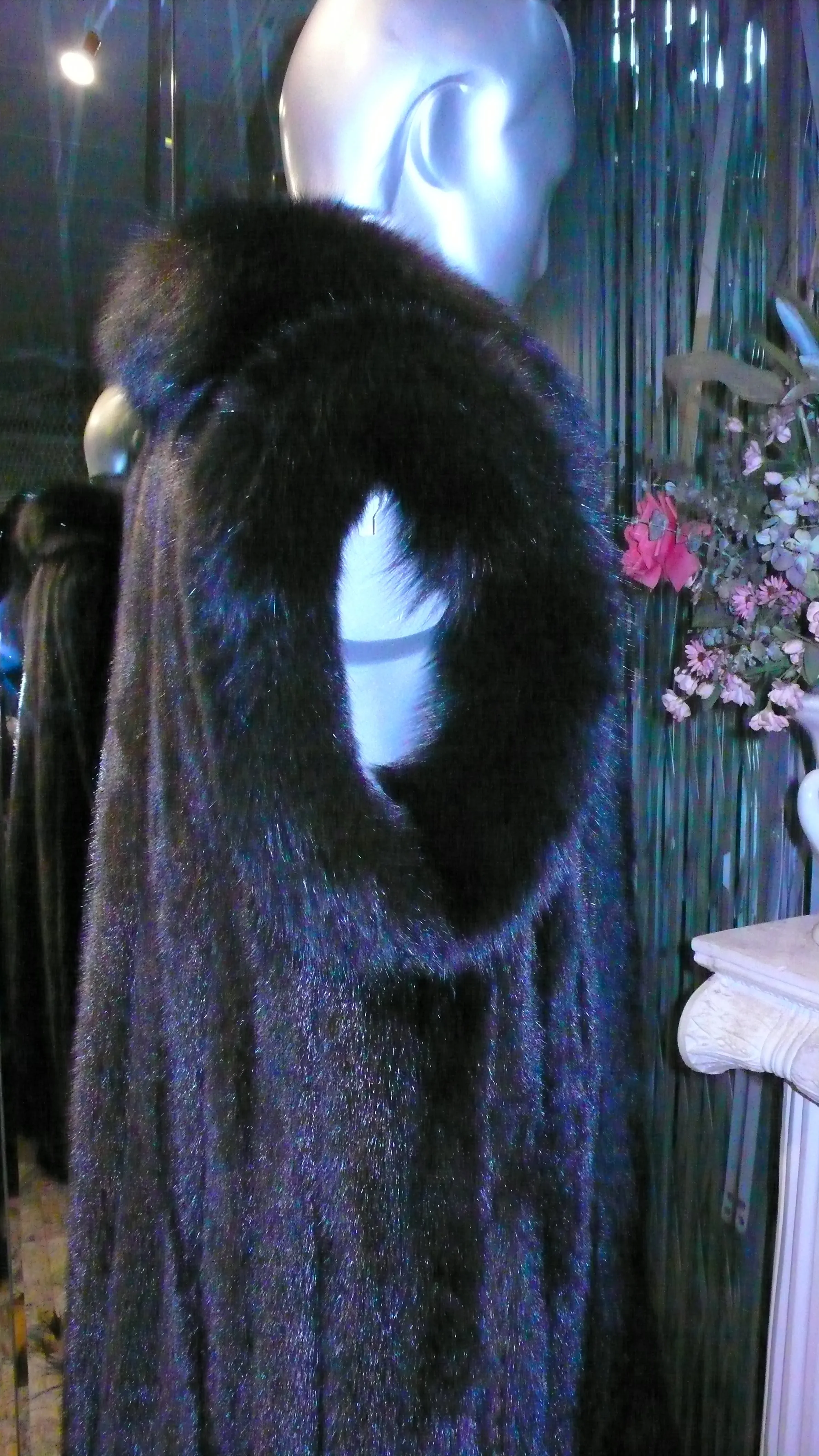 Ranch Mink Fur Long Vest with Black Fox Fur Tuxedo and Trim