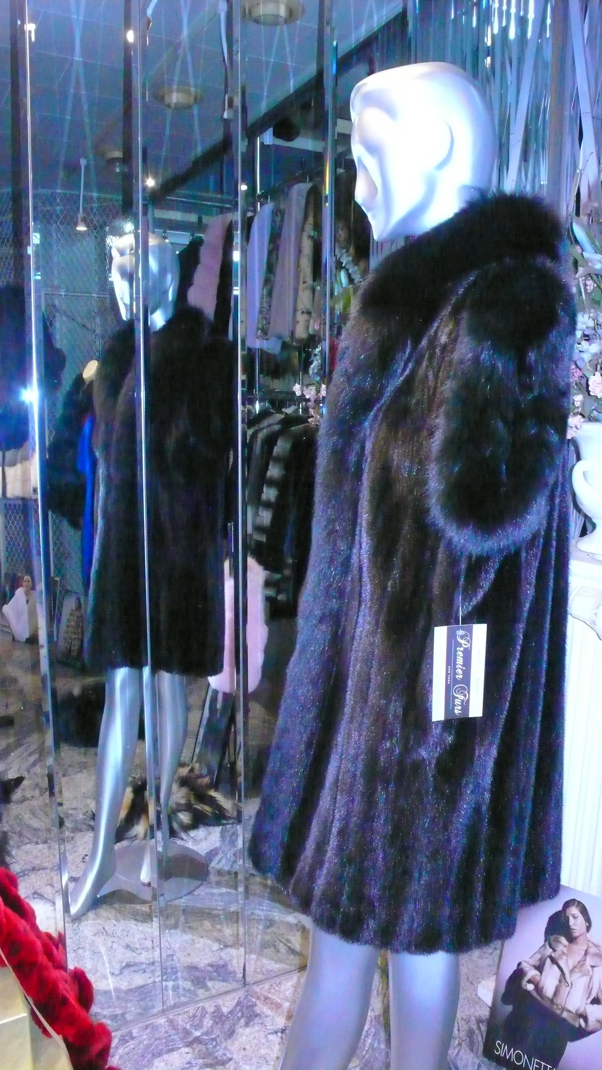 Ranch Mink Fur Long Vest with Black Fox Fur Tuxedo and Trim