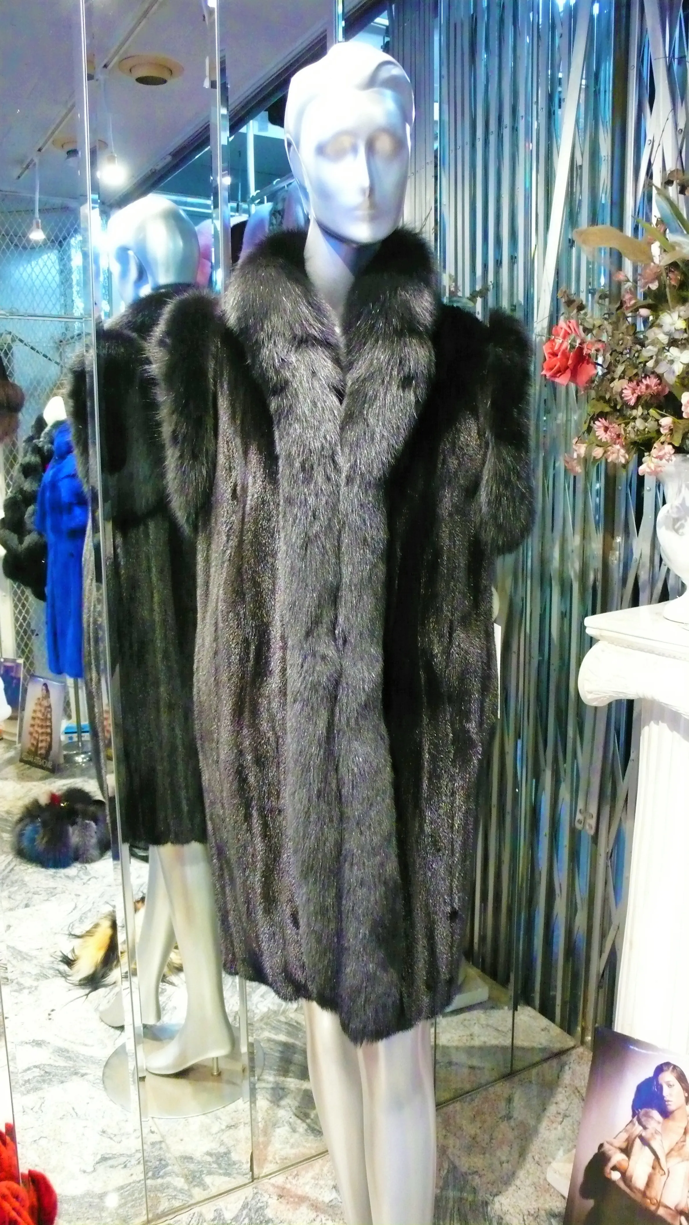 Ranch Mink Fur Long Vest with Black Fox Fur Tuxedo and Trim