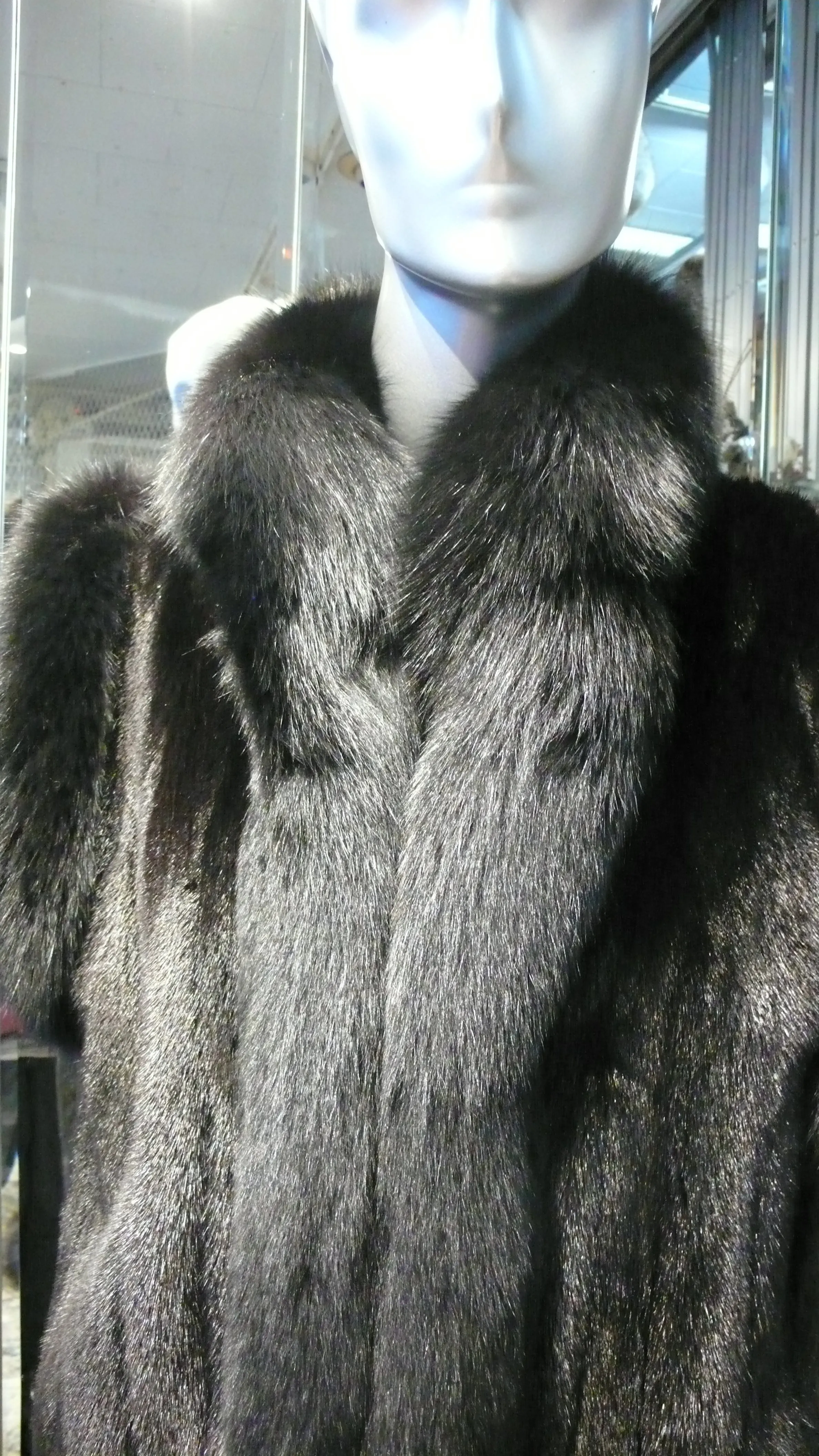 Ranch Mink Fur Long Vest with Black Fox Fur Tuxedo and Trim