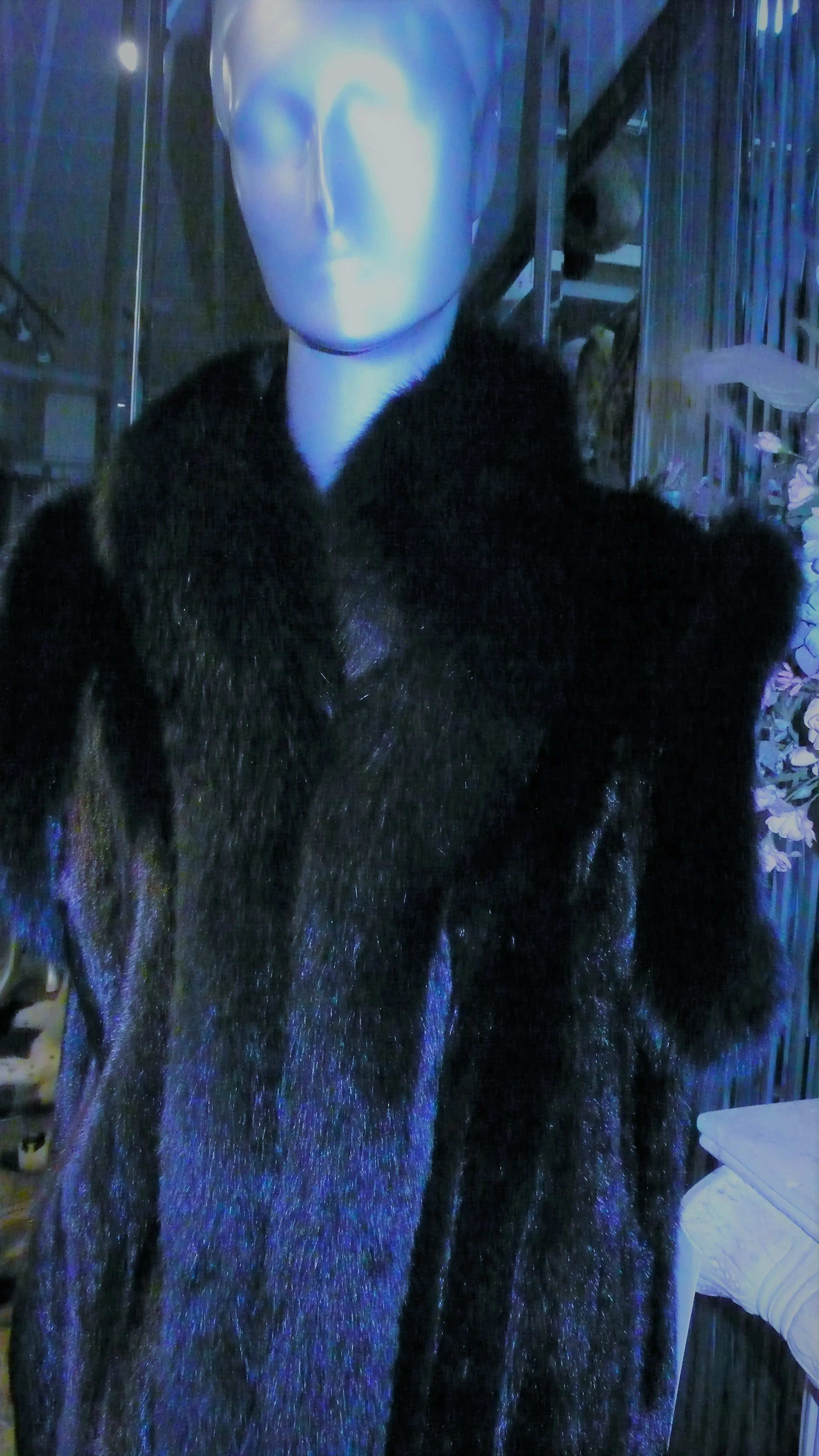 Ranch Mink Fur Long Vest with Black Fox Fur Tuxedo and Trim