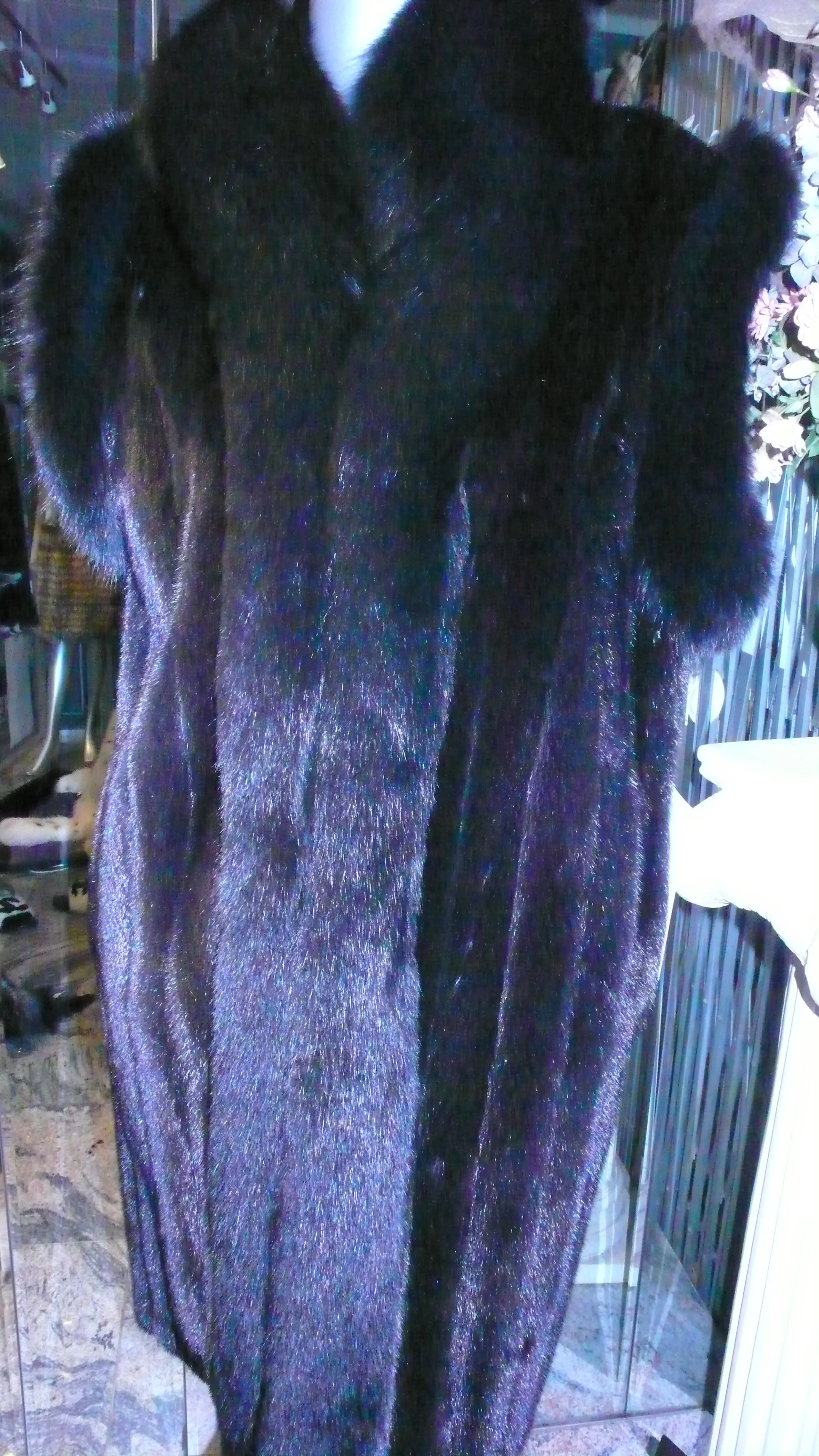 Ranch Mink Fur Long Vest with Black Fox Fur Tuxedo and Trim