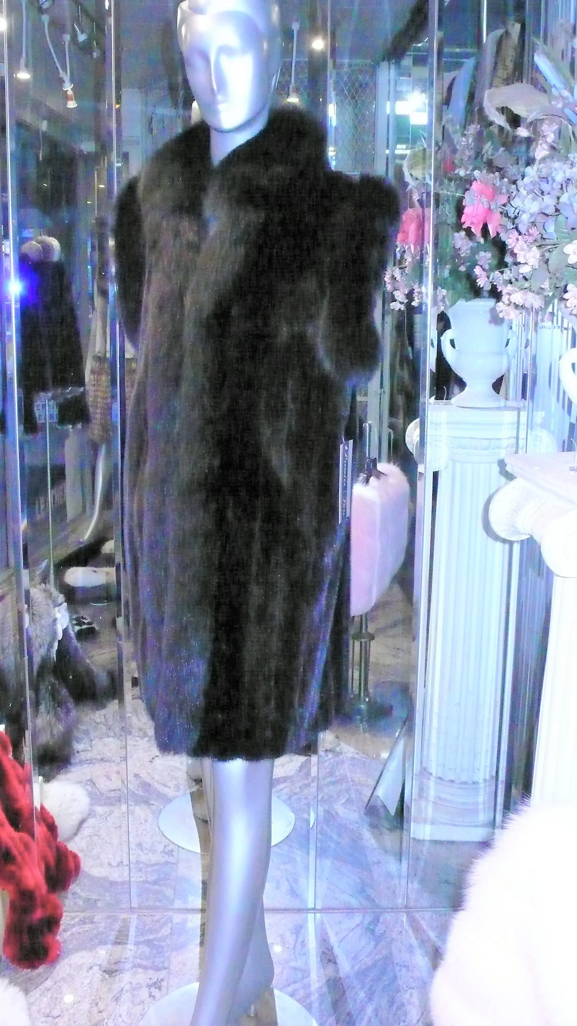 Ranch Mink Fur Long Vest with Black Fox Fur Tuxedo and Trim