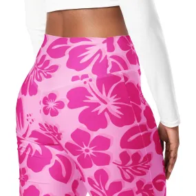 Raspberry Pinks Hawaiian Flowers High Waist Flare Leggings