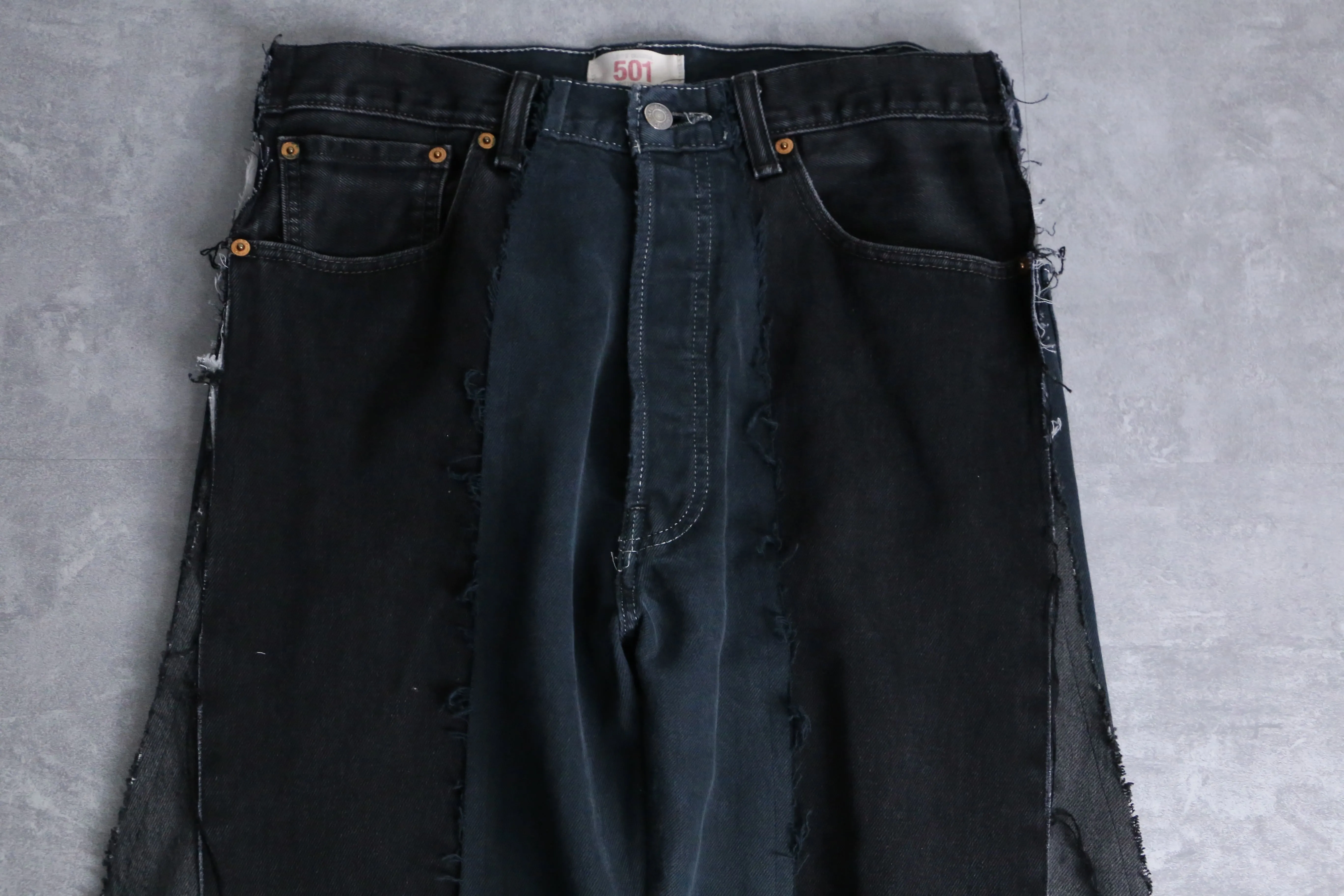 “Re:make” black color docking flare denim pants