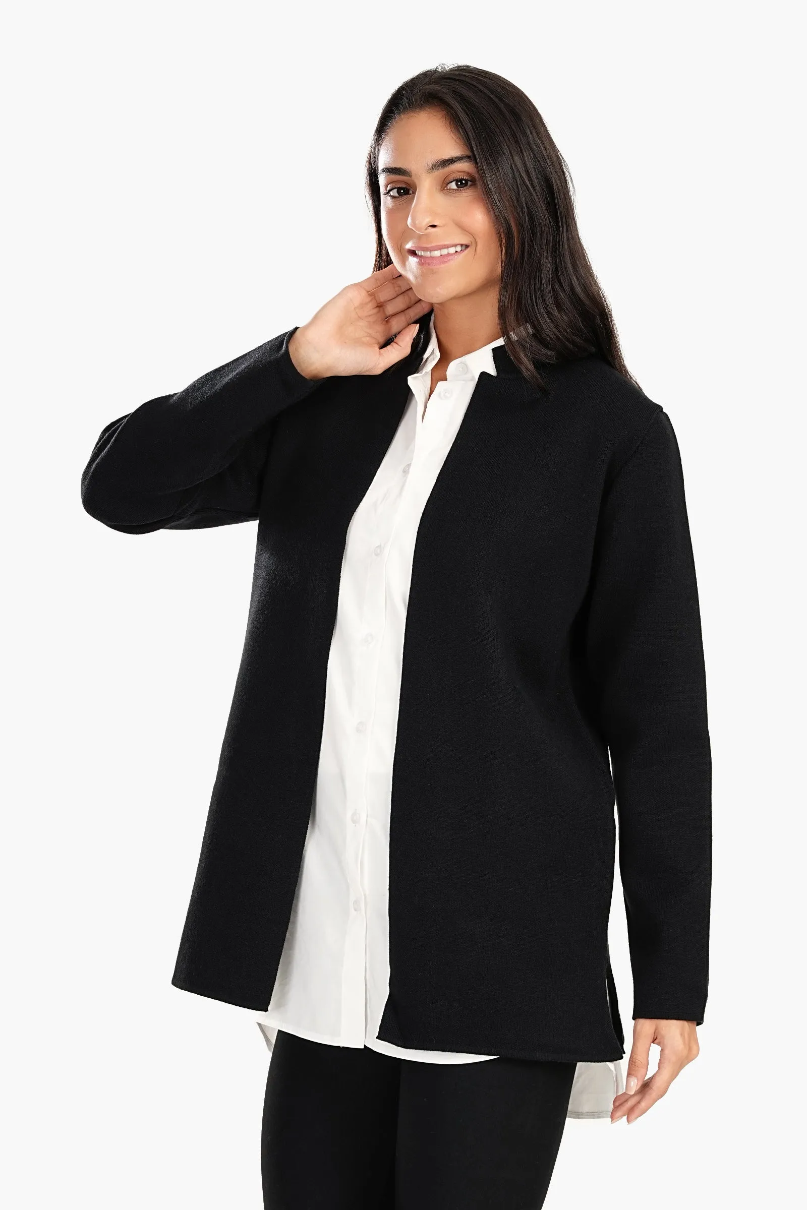 Reverse Collar Open Front Jacket