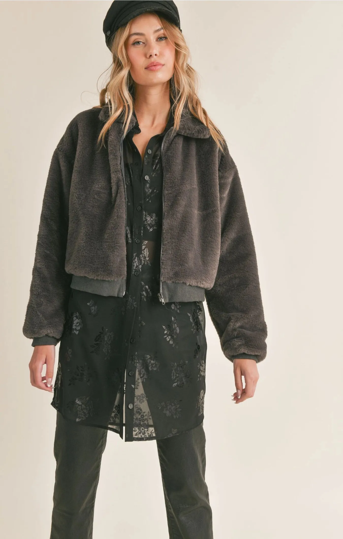 Sadie & Sage Nadine Faux Fur Bomber Jacket