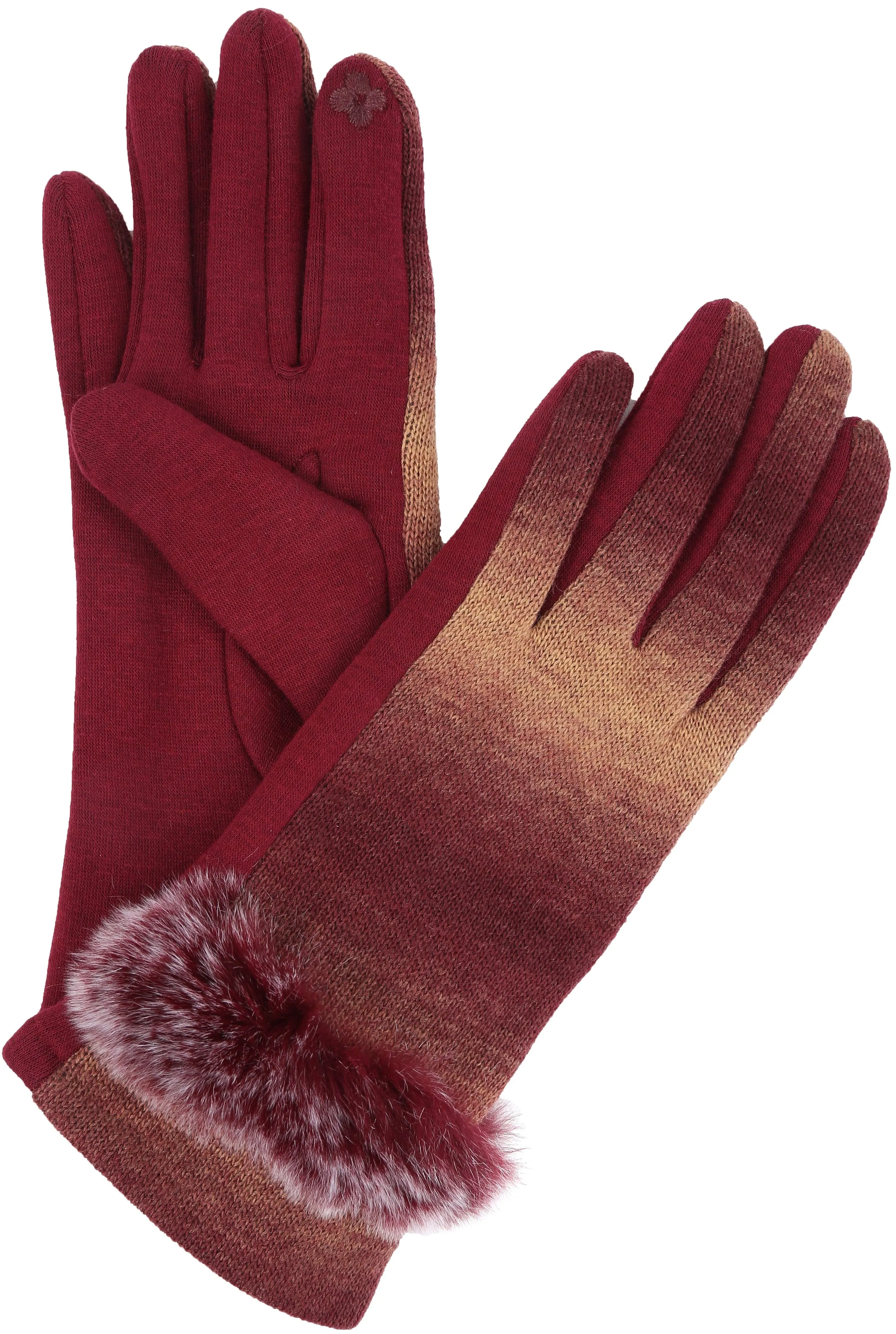 Sakkas Sophie Ombre Knitted Faux Fur Wrist Band Touch Screen Capable Gloves