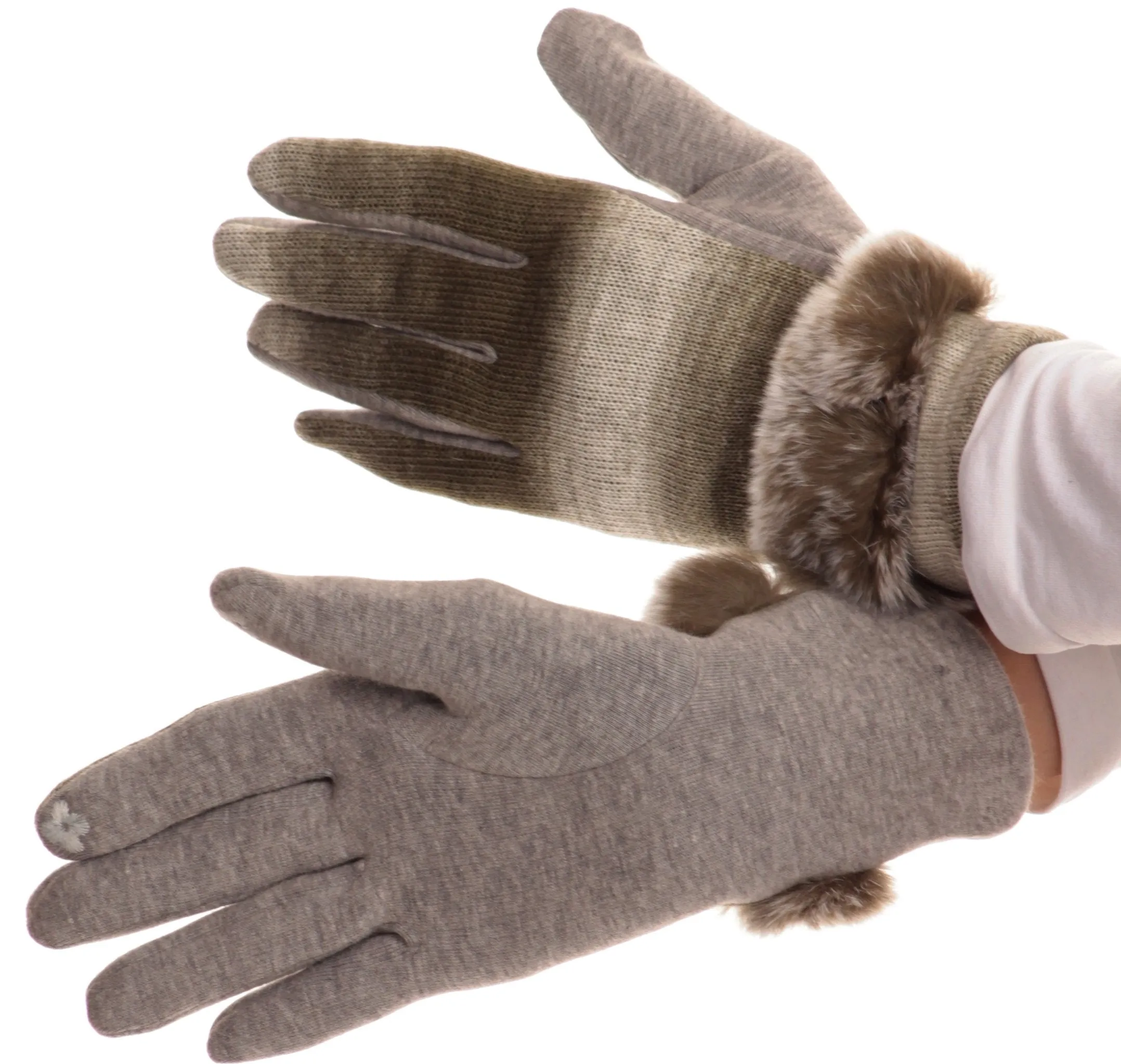 Sakkas Sophie Ombre Knitted Faux Fur Wrist Band Touch Screen Capable Gloves