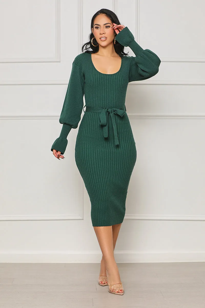 Scoop Me Away Sweater Dress (Green)- FINAL SALE