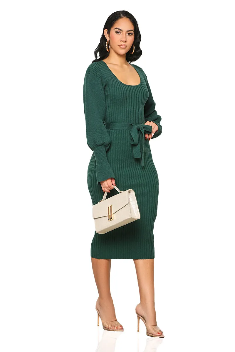 Scoop Me Away Sweater Dress (Green)- FINAL SALE