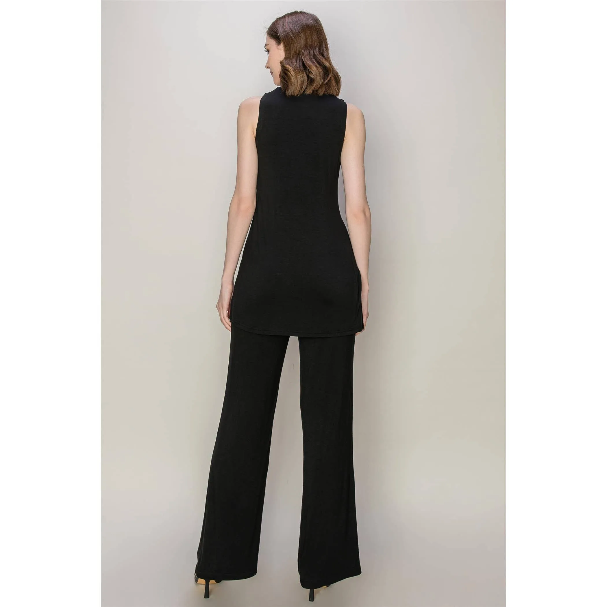 SET-JERSEY LONGLINE TOP AND PANTS SET: BLACK