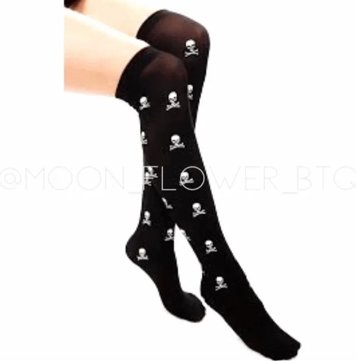 Skull Print Thigh High Over the Knee Stockings